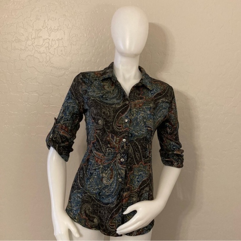 Pure Amici Button Down Paisley Print Top Small